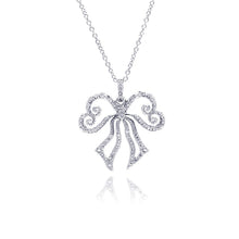 Load image into Gallery viewer, Sterling Silver Necklace with Trendy Paved Czs Ribbon Pendant