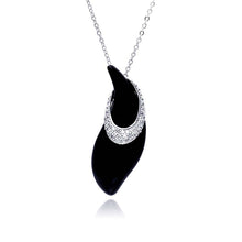 Load image into Gallery viewer, Sterling Silver Necklace with Fancy Paved Czs Oval Ring with Black Onyx Leech Pendant