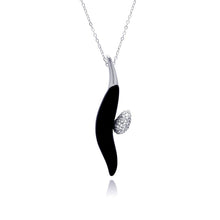Load image into Gallery viewer, Sterling Silver Necklace with Fancy Black Onyx Pendant with Paved Clear Czs