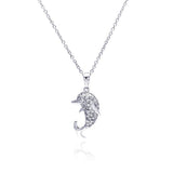 Sterling Silver Necklace with Fancy Paved Czs Dolphin Pendant