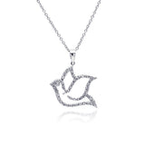 Sterling Silve Necklace with Trendy Open Paved Czs Dove Pendant