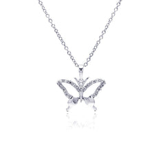 Sterling Silver Necklace with Fashion Open Butterfly Inlaid with Clear Czs Pendant