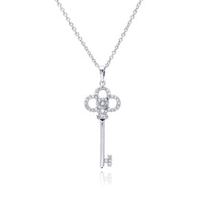 Load image into Gallery viewer, Sterling Silver Necklace with Modish Clover Key Inlaid with Clear Czs Pendant