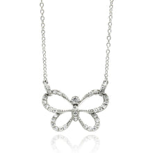 Load image into Gallery viewer, Sterling Silver Necklace with Antique Style Open Butterfly Inlaid with Clear Czs PendantAnd Chain Length of 16 -18  AdjustableAnd Pendant Dimesnions: 15.8MMx24.8MM