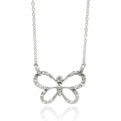 Sterling Silver Necklace with Antique Style Open Butterfly Inlaid with Clear Czs PendantAnd Chain Length of 16 -18  AdjustableAnd Pendant Dimesnions: 15.8MMx24.8MM