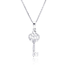 Load image into Gallery viewer, Sterling Silver Necklace with Vintage Style Filigree Heart Key Pendant