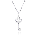 Sterling Silver Necklace with Vintage Style Filigree Heart Key Pendant