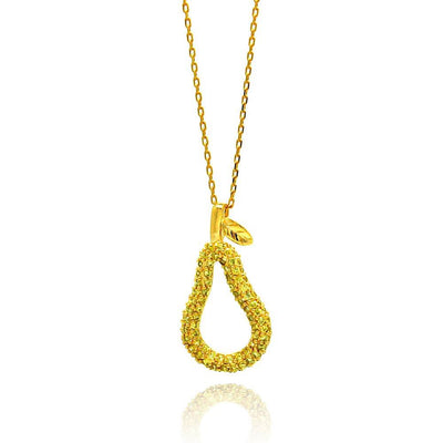 Sterling Silver Gold Plated Necklace with Fancy Pear Fruit Inlaid with Paved Citrine Czs PendantAnd Pendant Dimensions of 27.3MMx14.8MM