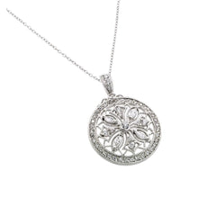 Load image into Gallery viewer, Sterling Silver Rhodium Plated Disc Designed Filigree CZ Necklace