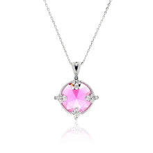 Load image into Gallery viewer, Sterling Silver Necklace with Elegant Round Pink Cz Pendant Inlaid with Clear Czs on Bezel Setting