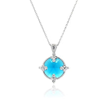 Load image into Gallery viewer, Sterling Silver Necklace with Elegant Round Blue Cz Pendant Inlaid with Clear Czs on Bezel Setting