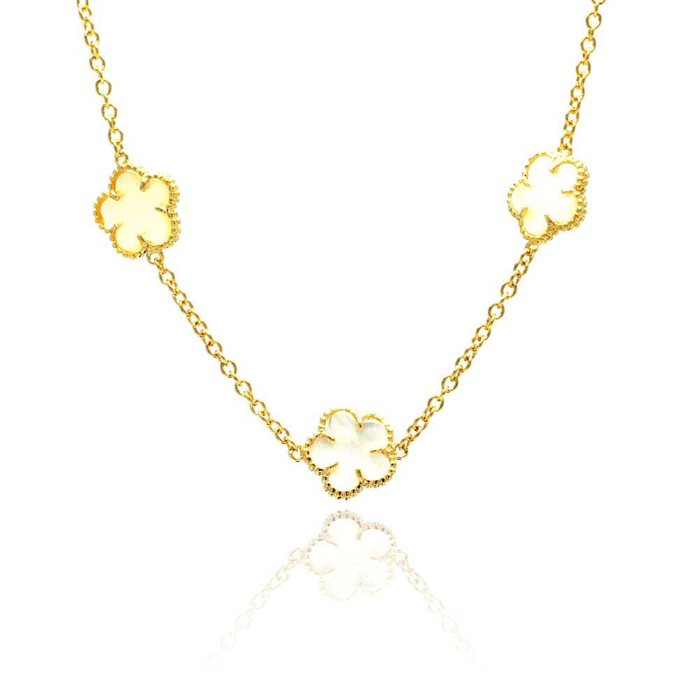 Sterling Silver Gold Plated Necklace with Mother of Pearl Flower Shaped Connectors