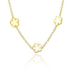 Sterling Silver Gold Plated Necklace with Mother of Pearl Flower Shaped Connectors