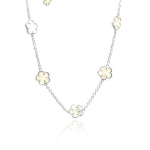 Load image into Gallery viewer, Sterling Silver Rhodium Plated MOP Flower White Enamel CZ .925 Necklace
