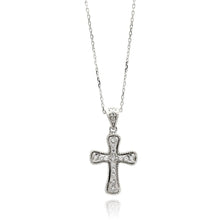 Load image into Gallery viewer, Sterling Silver Rhodium Plated Cross CZ Necklace