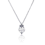 Sterling Silver Necklace with Classy Round Clear Cz on Fancy Setting Pendant
