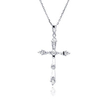 Load image into Gallery viewer, Sterling Silver Rhodium Plated Cross CZ Necklace