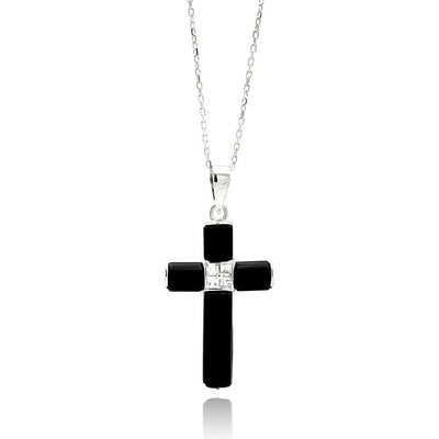 Sterling Silver Rhodium Plated Black Onyx CZ Necklace