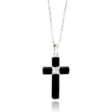 Sterling Silver Rhodium Plated Black Onyx CZ Necklace
