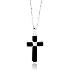 Sterling Silver Rhodium Plated Black Onyx CZ Necklace