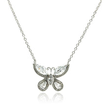 Load image into Gallery viewer, Sterling Silver Necklace with Fancy Butterfly Inlaid with Marquise and Pearshape Cut Clear Czs PendantAnd Chain Length of 16 -18 And Pendant Dimensions: 18.65MMx23.2MM