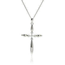 Load image into Gallery viewer, Sterling Silver Necklace with Elegant High Polished Cross Inlaid with Clear Czs Pendant And Chain Length of 16 -18 And Pendant Dimensions: 41.1MMx26.3MM