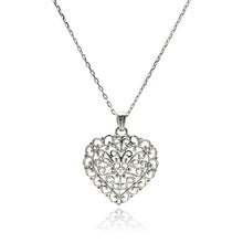 Load image into Gallery viewer, Sterling Silver Necklace with Antique Style Filigree Heart Design Inlaid with Clear Cz PendantAnd Chain Length of 16 -18 And Pendant Dimensions: 2.7MMx20.5MM