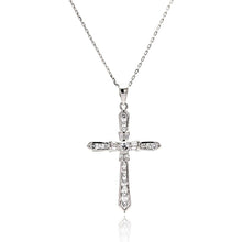 Load image into Gallery viewer, Sterling Silver Rhodium Plated Cross CZ Necklace