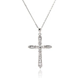 Sterling Silver Rhodium Plated Cross CZ Necklace