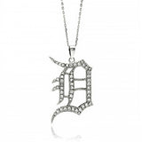 Sterling Silver Necklace with Fancy Bling  D  Initial Letter Inlaid with Clear Czs PendantAnd Pendant Dimensions of 37.6MMx23.7MM