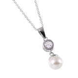 Sterling Silver CZ and Synthetic Pearl Drop Necklace