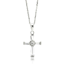 Load image into Gallery viewer, Sterling Silver Rhodium Plated Cross CZ Necklace