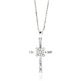 Sterling Silver Rhodium Plated Cross CZ Necklace