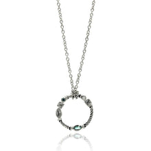 Load image into Gallery viewer, Sterling Silver Necklace with Fancy Twisted Rope Circle Pendant Inlaid with Different Cuts of Clear Cz on Bezel SettingAnd Pendant Diameter of 12.9MM