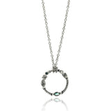 Sterling Silver Necklace with Fancy Twisted Rope Circle Pendant Inlaid with Different Cuts of Clear Cz on Bezel SettingAnd Pendant Diameter of 12.9MM