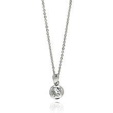 Load image into Gallery viewer, Sterling Silver Necklace with Centered Round Cut Clear Cz on High Polished Bezel Setting PendantAnd Pendant Diameter of 7.3MM