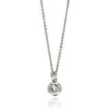Sterling Silver Necklace with Centered Round Cut Clear Cz on High Polished Bezel Setting PendantAnd Pendant Diameter of 7.3MM