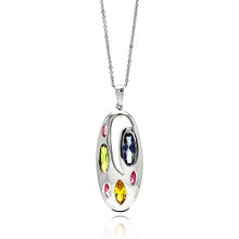 Load image into Gallery viewer, Sterling Silver Necklace with Fancy Oval Pendant Inlaid with Multi-Colored CzsAnd Chain Length of 16 -18 And Pendant Dimensions: 37.9MMx16.3MM