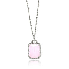 Load image into Gallery viewer, Sterling Silver Necklace with Elegant Radiant Cut Pink Stone Pendant with Paved Clear Czs on Halo SettingAnd Chain Length of 16 -18 And Pendant Dimensions: 22.5MMx14.6MM