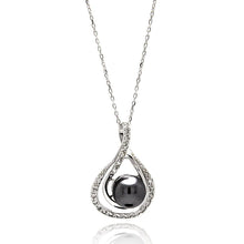 Load image into Gallery viewer, Sterling Silver Necklace with Double Open Teardrop Pendant Inlaid with Clear Czs and Centered with Black StoneAnd Chain Length of 16 -18 And Pendant Dimensions: 29MMx19.3MM