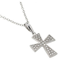 Load image into Gallery viewer, Sterling Silver Necklace with Classy Paved Clear Czs Cross PendantAnd Chain Length of 16  AdjustableAnd Pendant Dimensions: 22.7MMx12.8MM