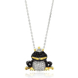Sterling Silver Necklace with Three-Toned Paved Black and Clear Czs Frog Prince PendantAnd Chain Length of 16 -18 And Pendant Dimensions: 20MMx22MM
