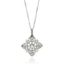 Load image into Gallery viewer, Sterling Silver Necklace with Antique Style Diamond Shaped Filigree Czs PendantAnd Chain Length of 16 -18 And Pendant Dimensions: 35.2MMx26.3MM