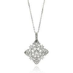 Sterling Silver Necklace with Antique Style Diamond Shaped Filigree Czs PendantAnd Chain Length of 16 -18 And Pendant Dimensions: 35.2MMx26.3MM