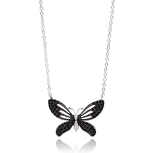 Load image into Gallery viewer, Sterling Silver Necklace with Classy Two-Toned Paved Black and Clear Czs Butterfly PendantAnd Chain Length of 16 -18 And Pendant Dimensions: 20MMx27MM