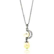Load image into Gallery viewer, Sterling Silver Necklace with Stylish Paved Czs Crescent Design with Two Hanging Pearls PendantAnd Chain Length of 16 18  AdjustableAnd Pendant Dimensions: 15MMx11MM Pearl: 7MM