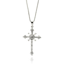 Load image into Gallery viewer, Sterling Silver Rhodium Plated Cross CZ Necklace