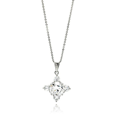 Sterling Silver Rhodium Plated Cross CZ Necklace