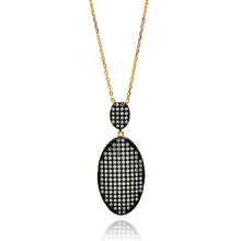 Load image into Gallery viewer, Sterling Silver Rose Gold Plated Necklace with Elegant Hanging Paved Czs Black Plated Oval PendantAnd Chain Length of 16 18 And Pendant Dimensions: 40.6MMx15.4MM