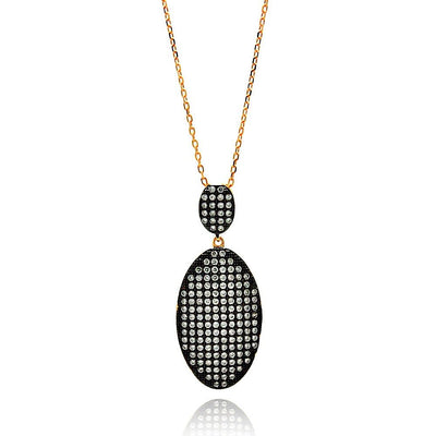 Sterling Silver Rose Gold Plated Necklace with Elegant Hanging Paved Czs Black Plated Oval PendantAnd Chain Length of 16 18 And Pendant Dimensions: 40.6MMx15.4MM